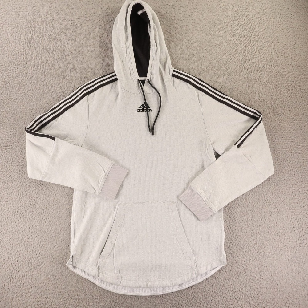 adidas Hoodie Mens M Gray Solid with stripes Cotton pullover